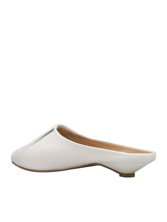 Leather Mules with Low Heel in Beige Color