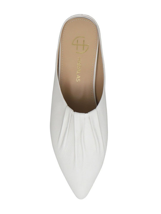 Leather Mules with Low Heel in Beige Color