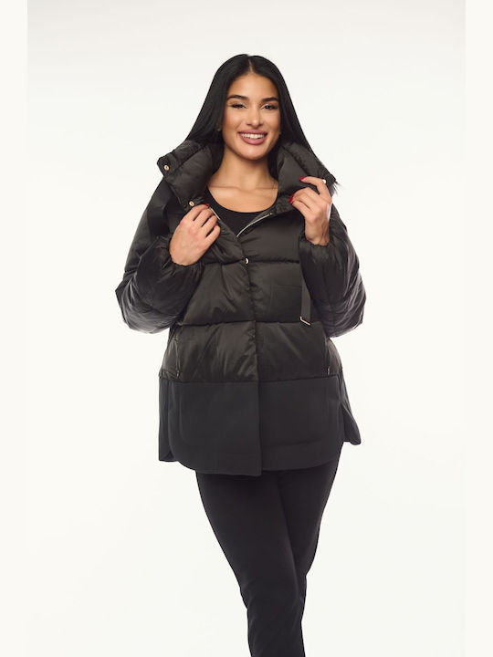 Women's Short Lifestyle Jacket for Winter with Hood Black