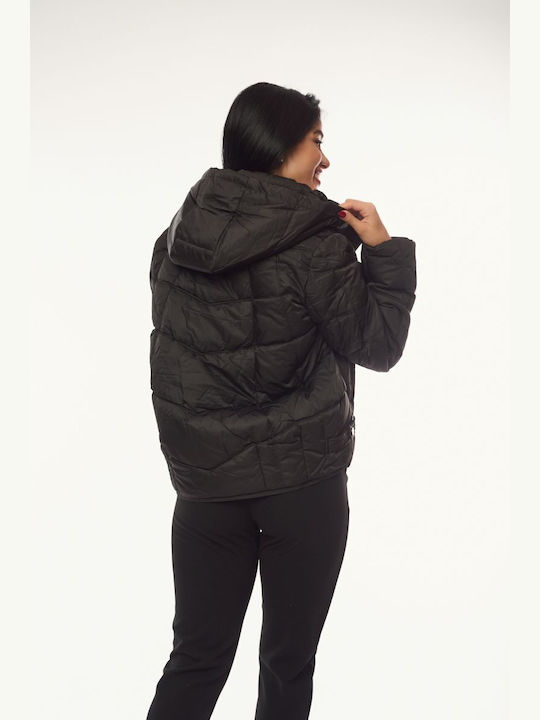 Women's Short Lifestyle Jacket for Winter with Hood Beige