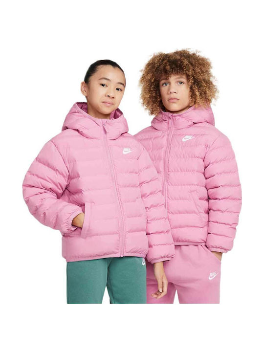 Nike Kids' Sports Jacket Short with Lining & Hood Pink Sportswear