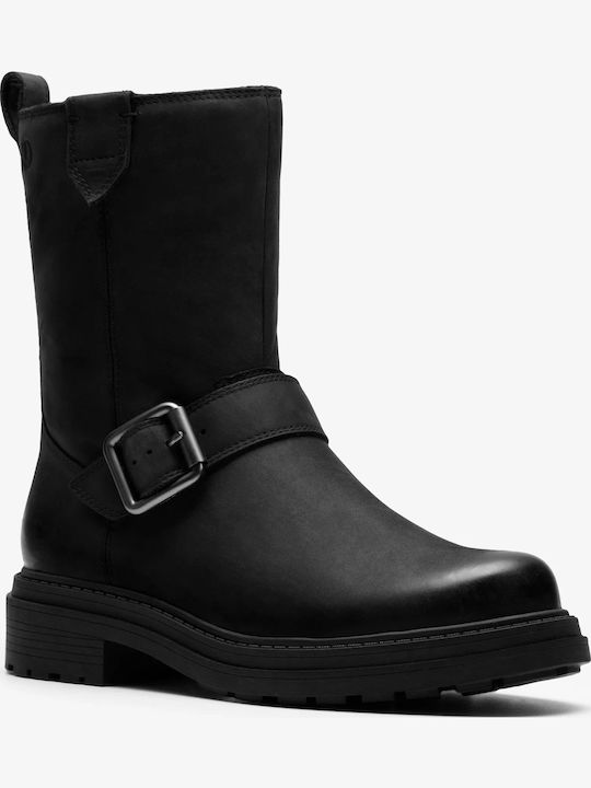 Bay Mid Leder Damen Biker-Stiefel Schwarz