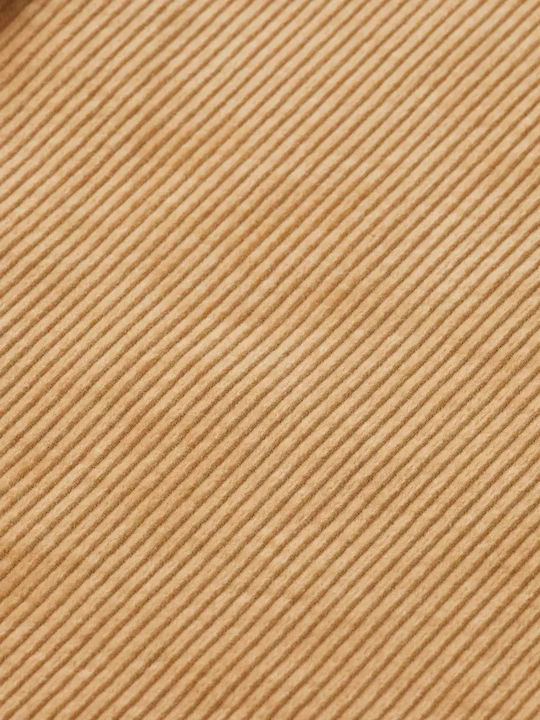 Corduroy Μακρυμάνικo Κοτλέ Πουκάμισο σε Κανονική Γραμμή Καφέ