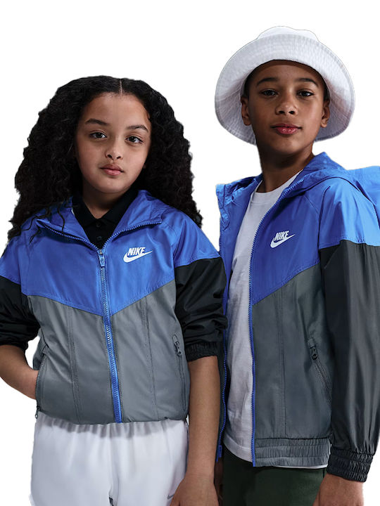 Sportswear Windrunner Repel Kids Sports Jacket Windproof with Lining & Hood Blue