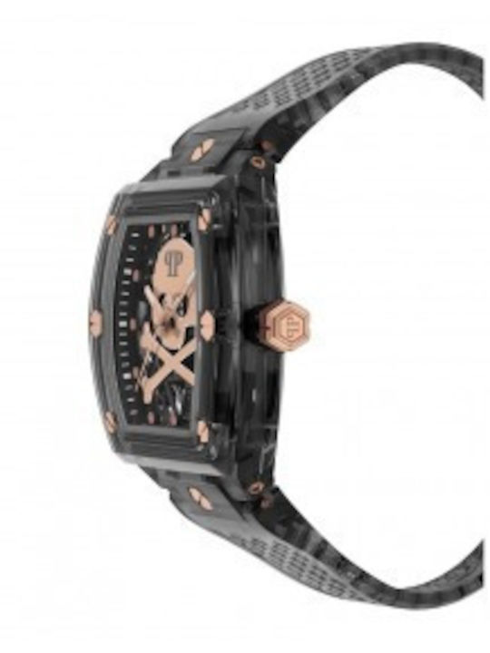 Philipp Plein Skeleton Ceas Barbatesc Automat cu Curea din Cauciuc Negru