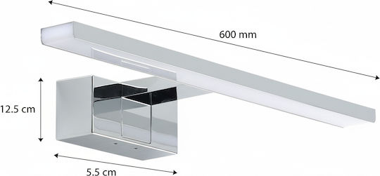Lucas Bathroom Led Modern Lamp Bathroom with Integrated LED and Natural White Light Silver 60x12.5x5.5cm