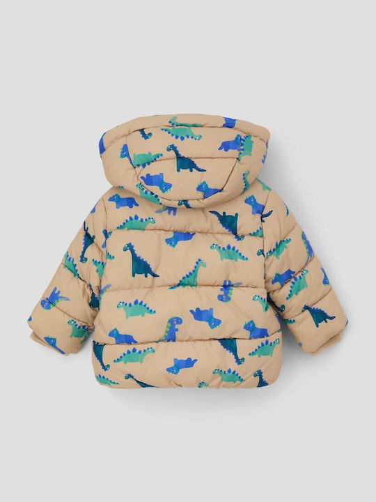 Kids' Casual Jacket Short with Hood Beige Dinosaur