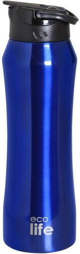 Ecolife Recyclable Bottle Thermos Stainless Steel / Plastic BPA Free 550ml Blue with Straw