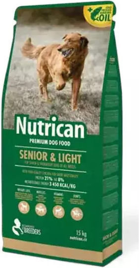 Nutrican Senior & Light 15kg Hrană Uscată Dietetic pentru Câini Seniori cu Pui