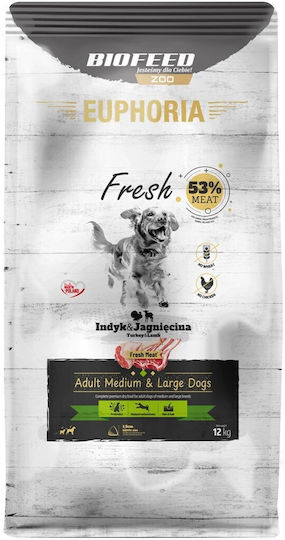 Biofeed 12kg Trockenfutter ohne Gluten für erwachsene Hunde mittlerer & großer Rassen mit Fleisch, Türkei und Lamm