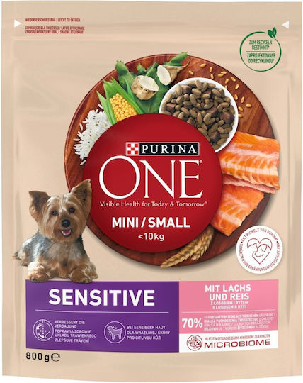 Purina One One 0.8kg Dry Food Gluten-Free for Senior Small Breed Dogs with Salmon, Rice and Fish