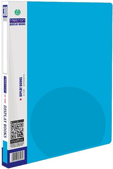 Metron Clipboard Flexible with 30 plastic sleeves Slides for Paper A4 Blue 1pcs