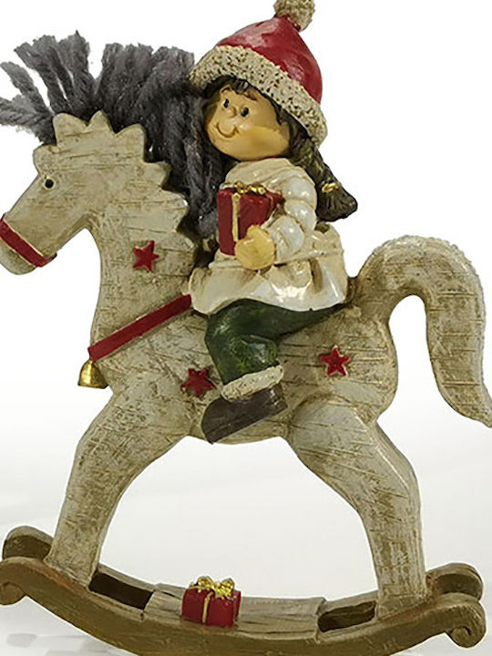 General Trade General Trade Christmas Ceramic Rocking Horse Child Red Hat 15 cm