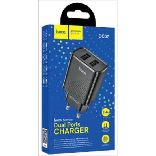 Hoco Φορτιστής Χωρίς Καλώδιο με 2 Θύρες USB-A Power Delivery / Quick Charge 3.0 / PPS / Quick Charge 2.0 Μαύρος (DC07)