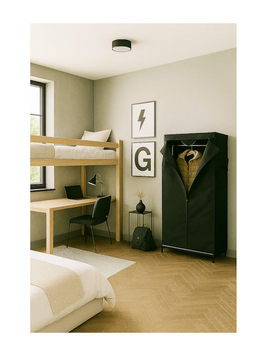Dulap din material textil cu fermoar și rafturi în culoarea Negru 70x46x154cm