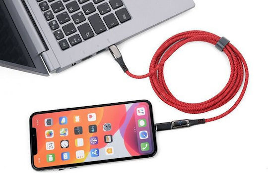 Troika Плетена USB-C към Lightning кабел 100W Червен 2м (CBL20/RD)