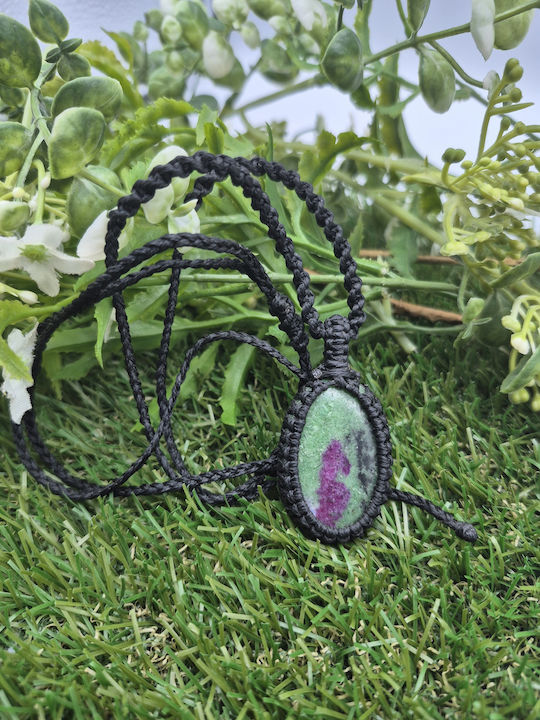 Handmade Macrame Necklace Ruby Zoisite – Unique Semi-Precious Stone Jewelry