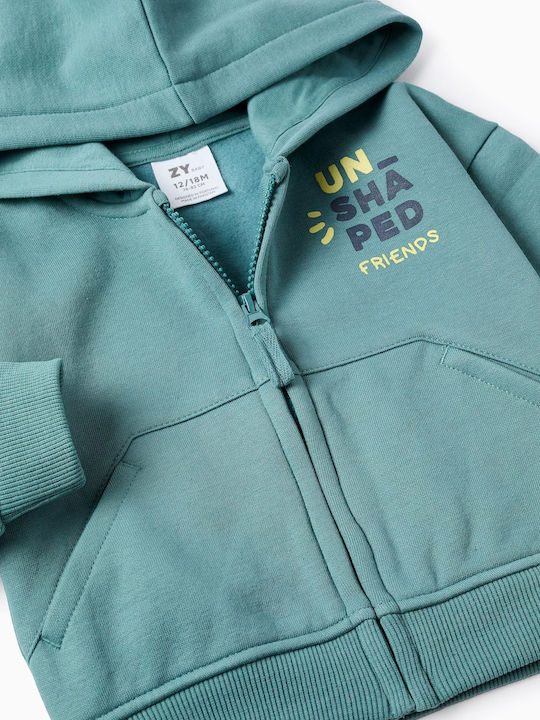 Kids Sweatshirt Cardigan Cotton Petrol