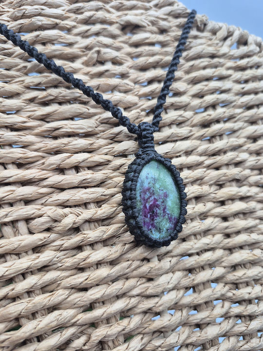 Handmade Macrame Necklace Ruby Zoisite – Unique Semi-Precious Stone Jewelry