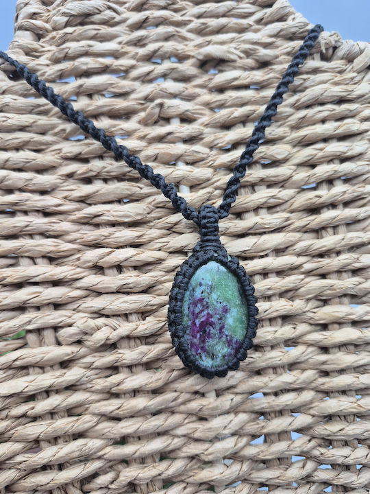 Handmade Macrame Necklace Ruby Zoisite – Unique Semi-Precious Stone Jewelry