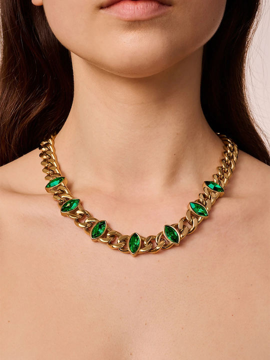 Dyrberg/Kern Necklace from Gold Plated Steel Green