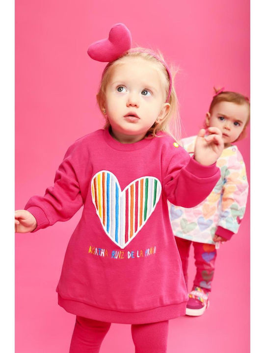Girls Dress Fleece Long Sleeve Set of 2 with Tights Fuchsia