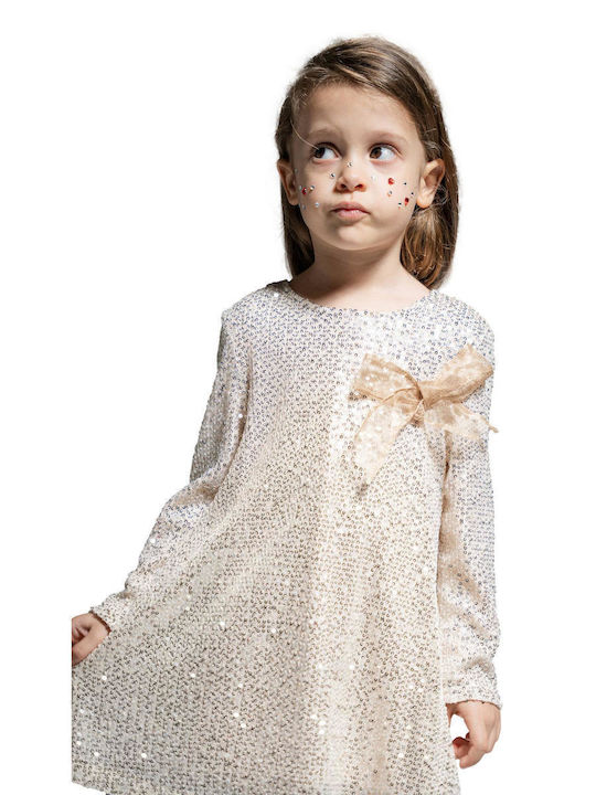 Mädchenkleid Langärmelig mit Pailletten Set aus 2 mit Zubehör Beiges
