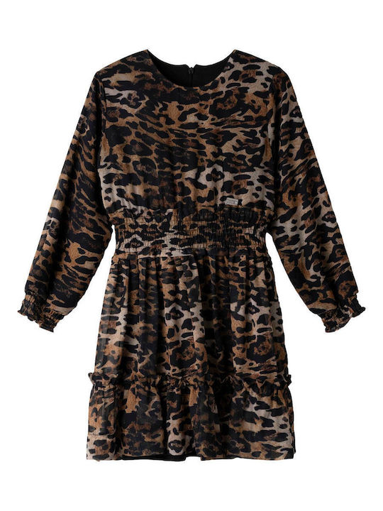 Children's Dress Long Sleeve Animal Print Black