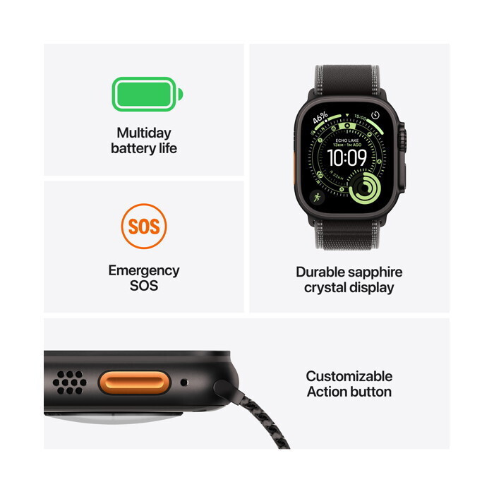 Apple Watch Ultra 3 Titanium 49mm Αδιάβροχο με eSIM και Παλμογράφο (Black Titanium Case with Black Titanium Milanese Loop - Large)
