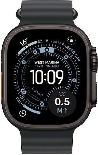 Apple Watch Ultra 3 Titanium 49mm Waterproof with eSIM and Heart Rate Monitor (Black Titanium Case with Black Ocean Band)