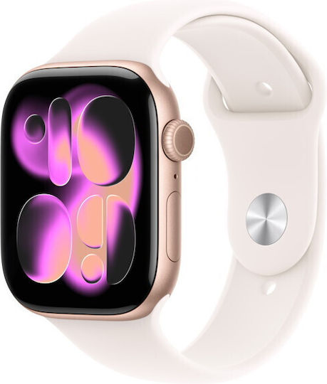 Apple Watch Series 11 Алуминий 42мм Водоустойчив с eSIM и Пулсомер (Rose Gold Aluminium Case with Light Blush Sport Band - S/M)
