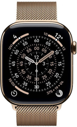 Apple Watch Series 11 Titanium 42mm Waterproof with eSIM and Heart Rate Monitor (Gold Titanium Case with Gold Milanese Loop)