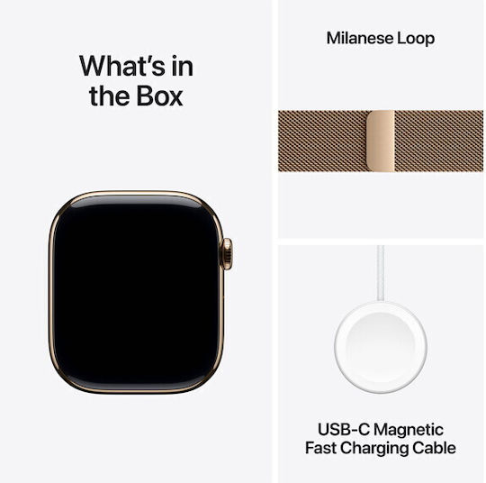 Apple Watch Series 11 Titanium 42mm Waterproof with eSIM and Heart Rate Monitor (Gold Titanium Case with Gold Milanese Loop)