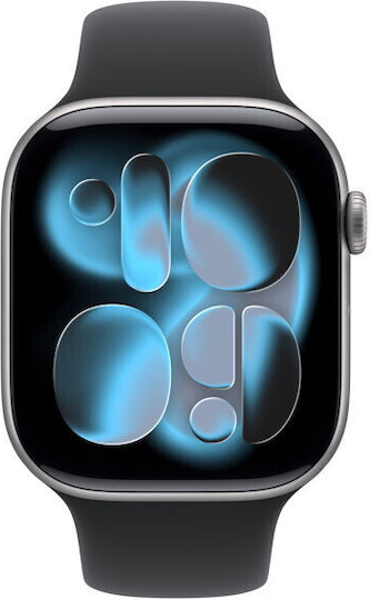 Apple Watch Series 11 Aluminium 42mm Waterproof with eSIM and Heart Rate Monitor (Space Grey Aluminium Case with Black Sport Band - S/M)