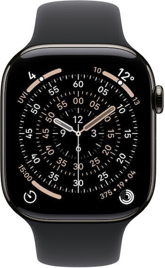 Apple Watch Series 11 Cellular Titanium 42mm Αδιάβροχο με eSIM και Παλμογράφο (Slate Titanium Case with Black Sport Band - M/L)