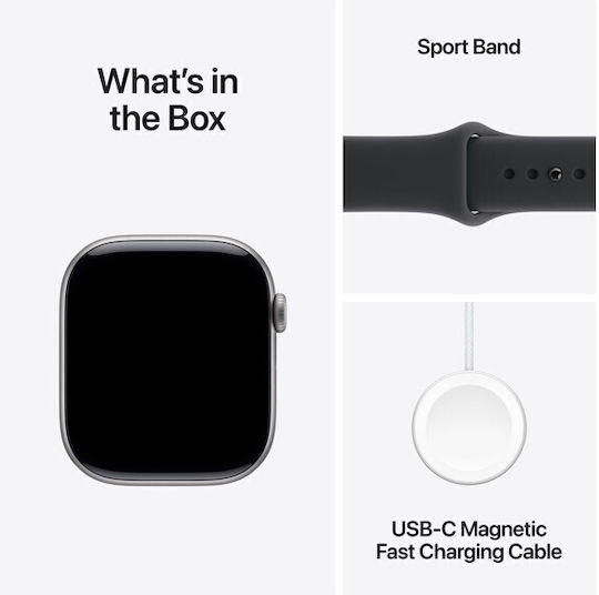 Apple Watch Series 11 Aluminium 42mm Waterproof with eSIM and Heart Rate Monitor (Space Grey Aluminium Case with Black Sport Band - S/M)