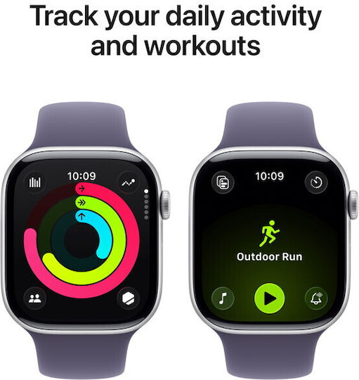Apple Watch Series 11 Aluminium 46mm Waterproof with Heart Rate Monitor (Silver Aluminium Case with Purple Fog Sport Band - S/M)