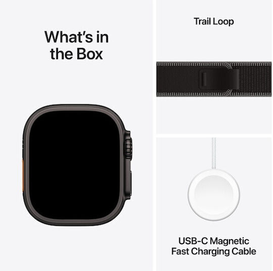 Apple Watch Ultra 3 Titanium 49mm Waterproof with eSIM and Heart Rate Monitor (Black Titanium Case with Black/Charcoal Trail Loop - M/L)