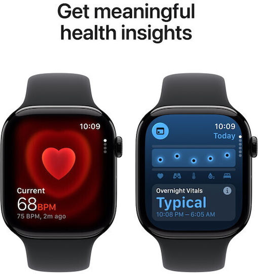 Apple Watch Series 11 Aluminium 46mm Waterproof with eSIM and Heart Rate Monitor (Jet Black Aluminium Case with Black Sport Band - M/L)