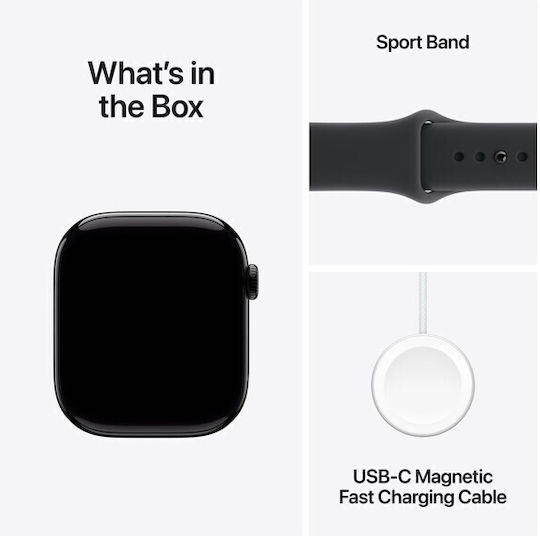 Apple Watch Series 11 Aluminium 46mm Waterproof with eSIM and Heart Rate Monitor (Jet Black Aluminium Case with Black Sport Band - M/L)
