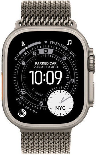 Apple Watch Ultra 3 Titanium 49mm Waterproof with eSIM and Heart Rate Monitor (Natural Titanium Case with Natural Titanium Milanese Loop - Large)
