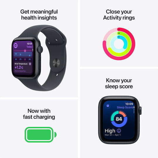 Apple Watch SE 3 Aluminium 44mm Waterproof with Heart Rate Monitor (Starlight Aluminium Case with Starlight Sport Band - S/M)