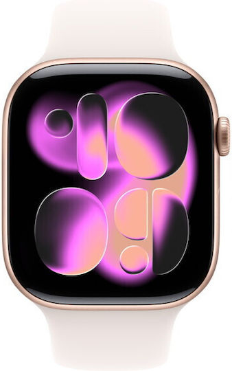 Apple Watch Series 11 Aluminiu 46mm Rezistent la apă (Rose Gold Aluminium Case with Light Blush Sport Band - S/M)