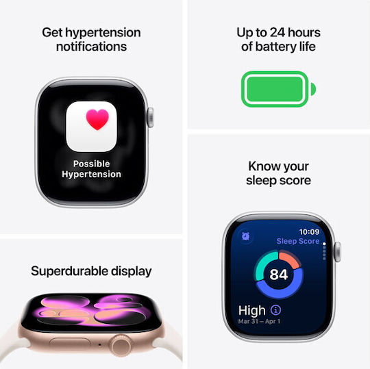 Apple Watch Series 11 Aluminium 42mm Wasserdicht mit Pulsmesser (Silver Aluminium Case with Purple Fog Sport Band - M/L)