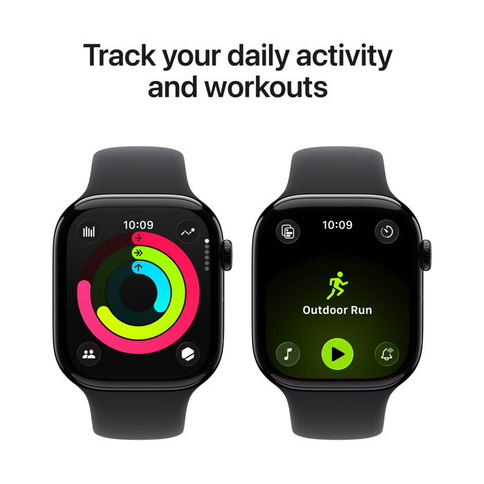 Apple Watch Series 11 Aluminium 42mm Αδιάβροχο με Παλμογράφο (Jet Black Aluminium Case with Black Sport Band - S/M) (MEQT4LWA)