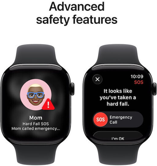 Apple Watch Series 11 Алуминий 46мм Водоустойчив с eSIM и Пулсомер (Jet Black Aluminium Case with Black Sport Band - S/M)