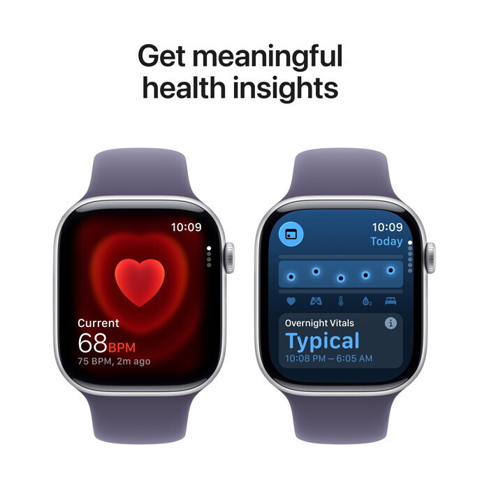 Apple Watch Series 11 Aluminium 42mm Αδιάβροχο με Παλμογράφο (Silver Aluminium Case with Purple Fog Sport Band - S/M) (MEU64LWA)