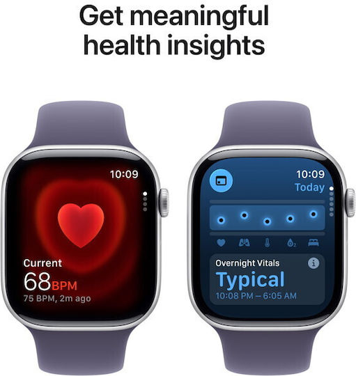 Apple Watch Series 11 Aluminium 42mm Wasserdicht mit Pulsmesser (Silver Aluminium Case with Purple Fog Sport Band - S/M)