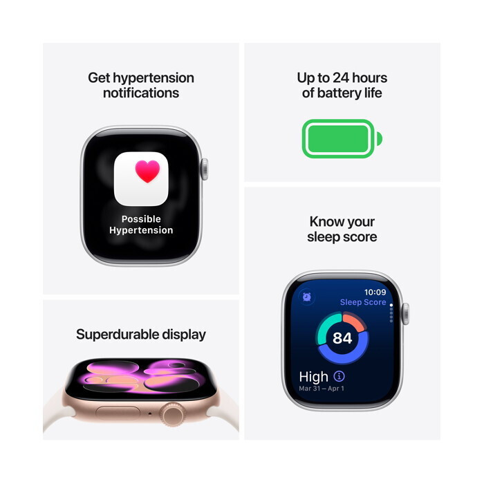 Apple Watch Series 11 Aluminium 42mm Αδιάβροχο με Παλμογράφο (Silver Aluminium Case with Purple Fog Sport Band - S/M) (MEU64LWA)