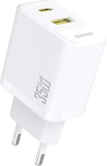 Dudao GaN с USB-A порт и USB-C порт и кабел USB-C - USB-C 35W Power Delivery Бял (A27 MaxC)